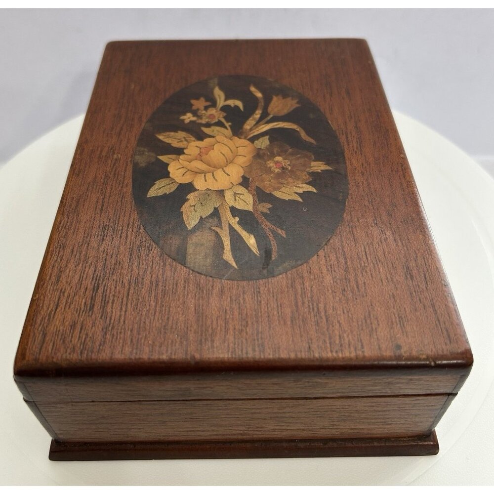 Vintage Wooden Jewelry Keepsake Trinket Box Floral Grandmacore Cottagecore 7"x5" - Picture 1 of 10